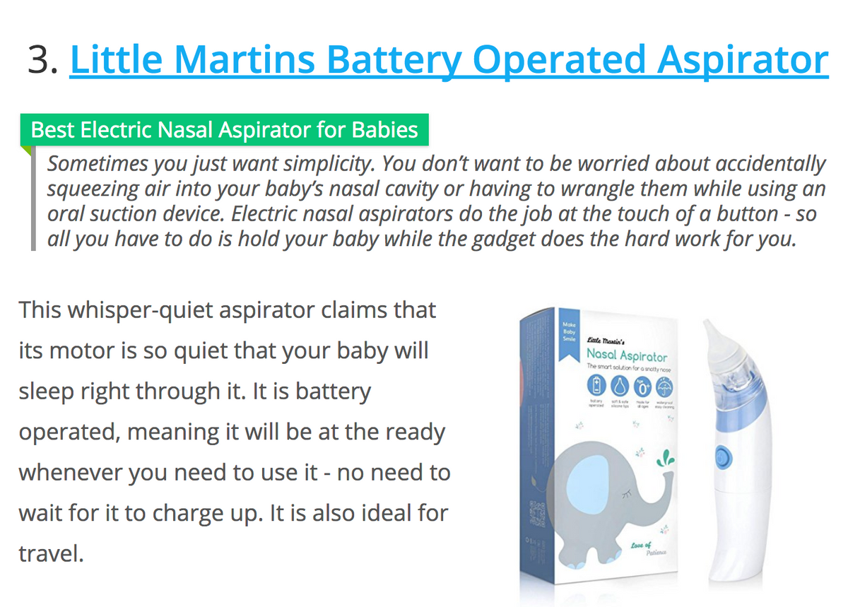 battery operated aspirator for babies