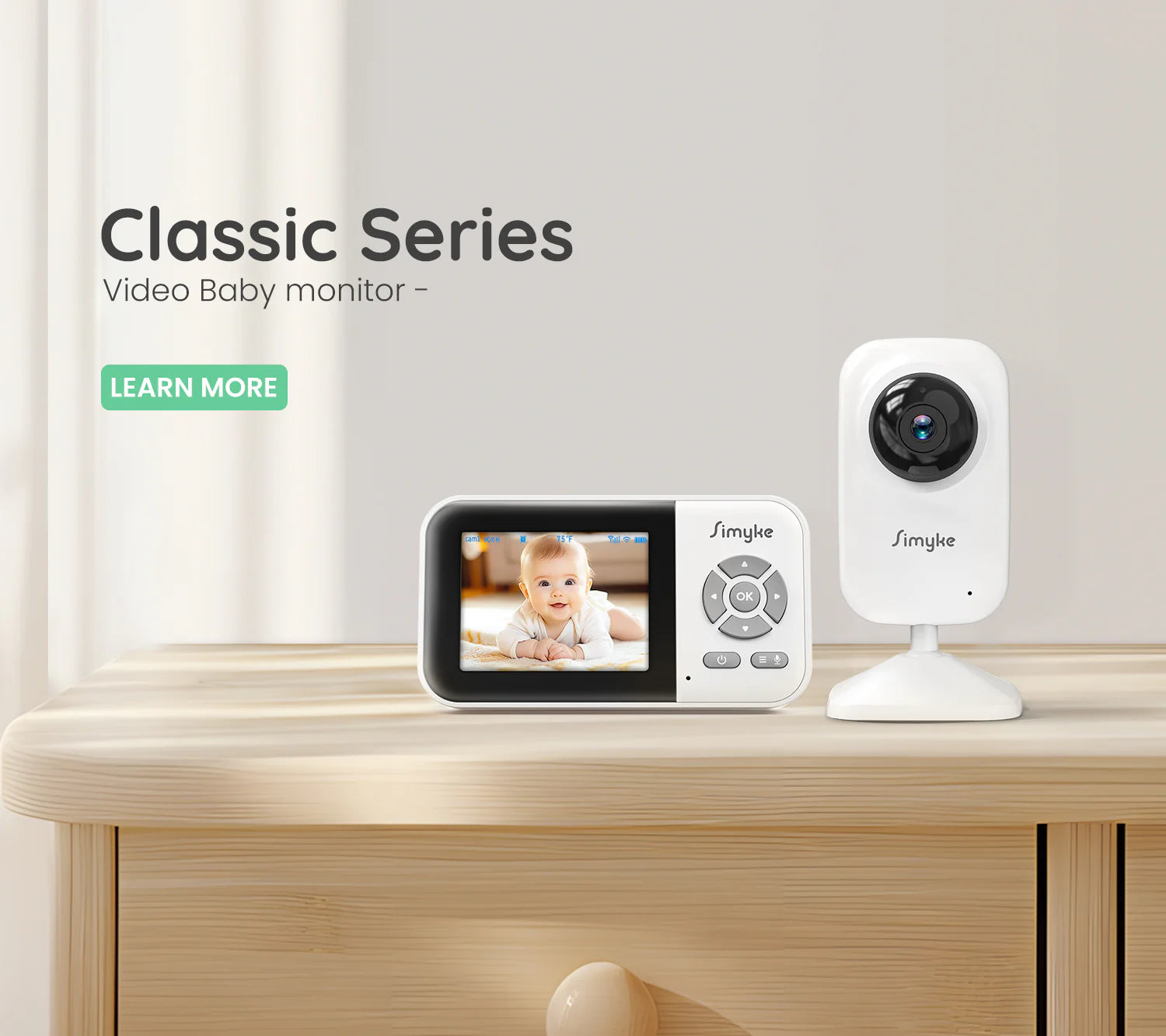 Simyke Smart Baby Monitor: 1080P Camera LCD Display, Lullaby Playing