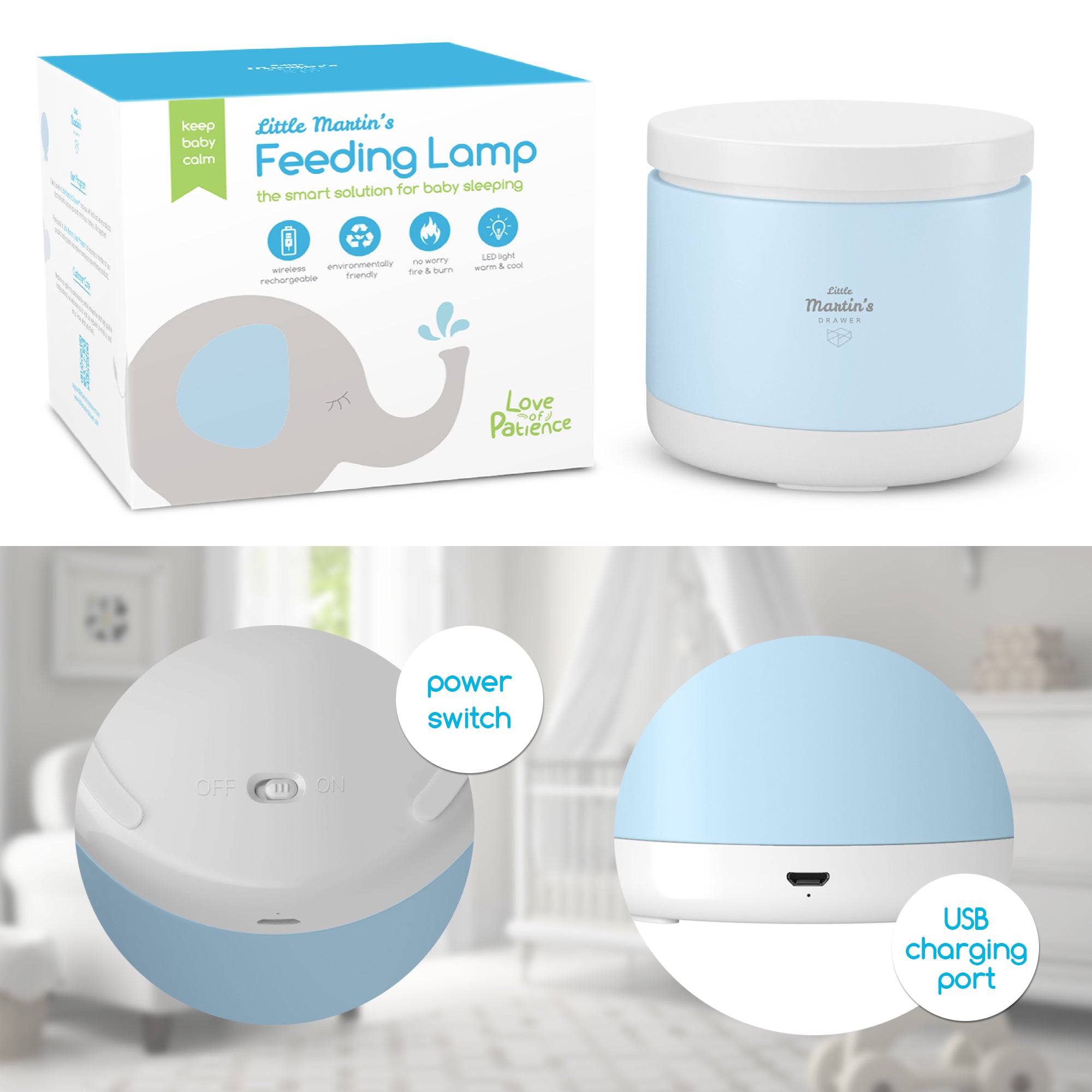 Little Martin's Night Light for Nursing Baby Breastfeeding (Blue