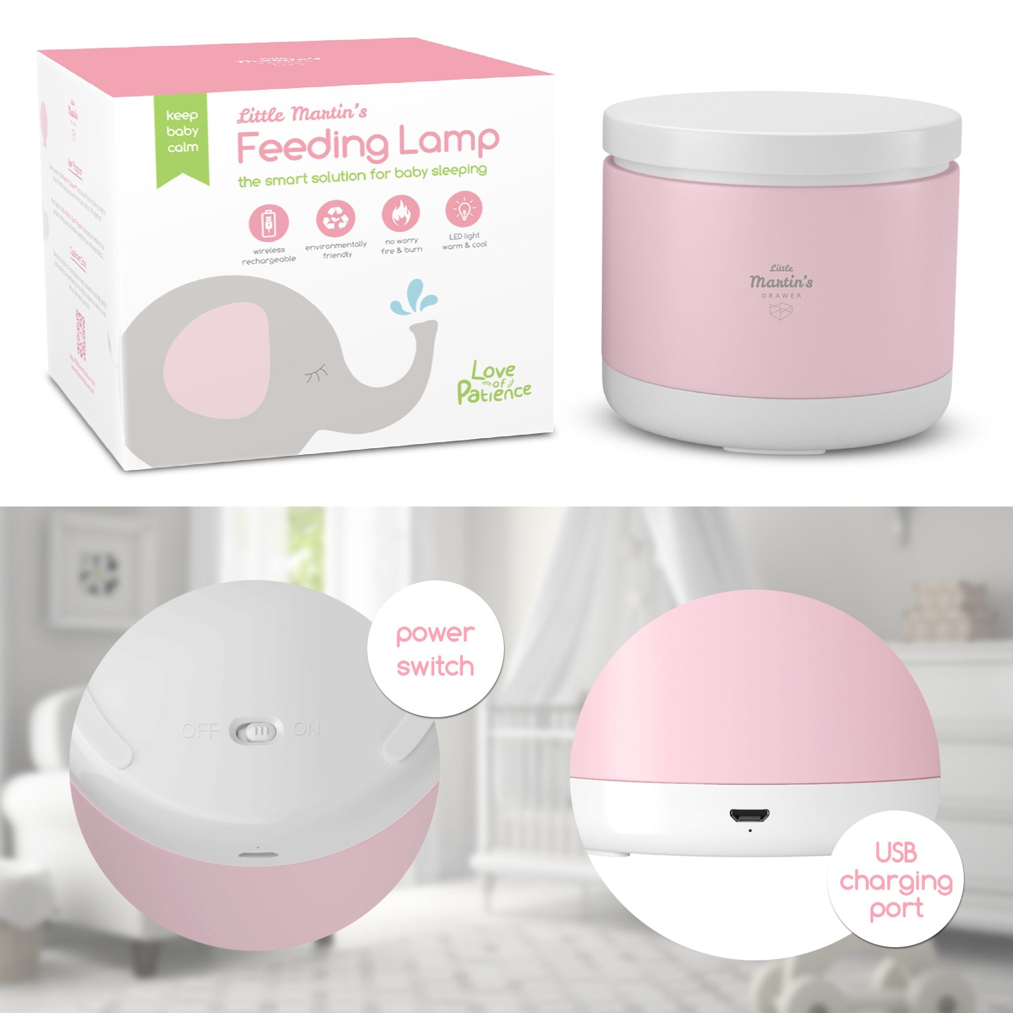 Little Martin's Night Light for Nursing Baby Breastfeeding (Blue/Pink