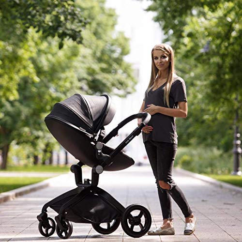 hot mom stroller maxi cosi Baby Stroller: Height-Adjustable Seat and Reclining Baby Carriage with – Little Martin's Drawer