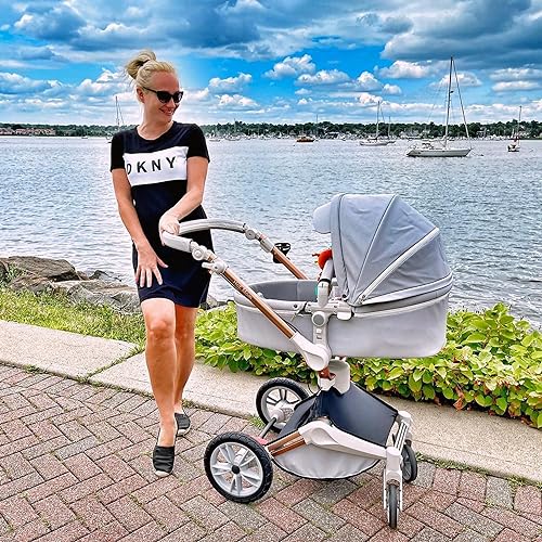 hot mom stroller travel system Baby Stroller: Height-Adjustable Seat and Reclining Baby Carriage with Four-Wheel Shock Absorption, Bidirectional, Elevated View, Stylish Stroller